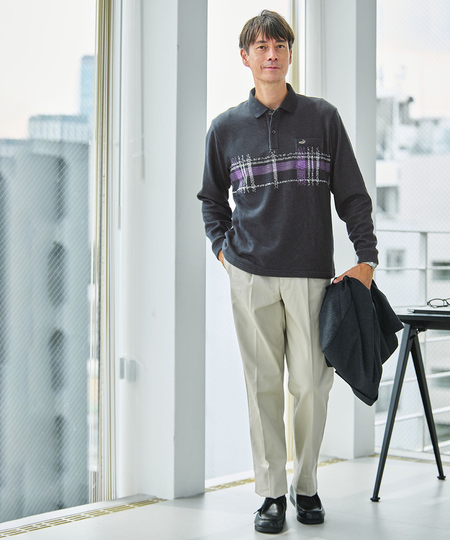 チェック柄 プリント ポロシャツ