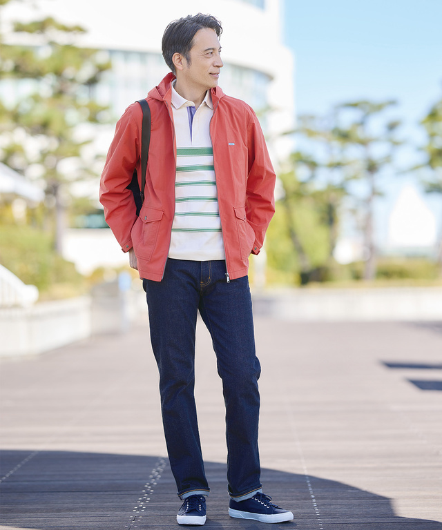 パネルボーダー ジップ ポロシャツ