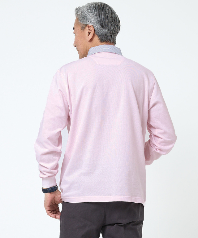 襟配色デザイン ジップ ポロシャツ