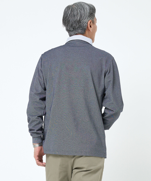 襟配色デザイン ジップ ポロシャツ