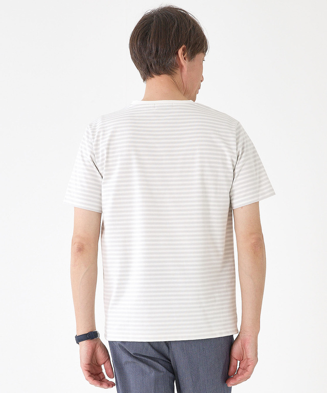 ボーダー クルーネック Tシャツ【接触冷感】【UV加工】