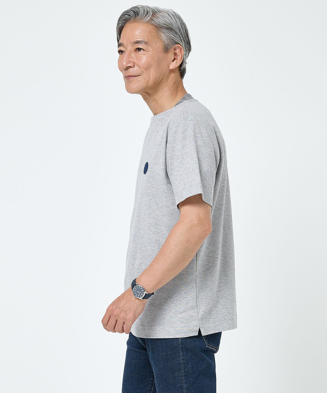 変形ネック ボーダーリブ Tシャツ