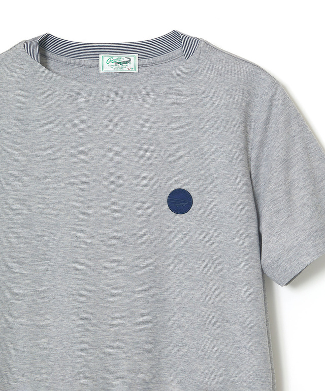 変形ネック ボーダーリブ Tシャツ