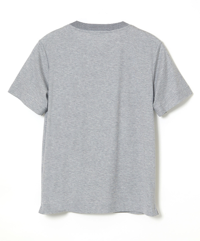 変形ネック ボーダーリブ Tシャツ