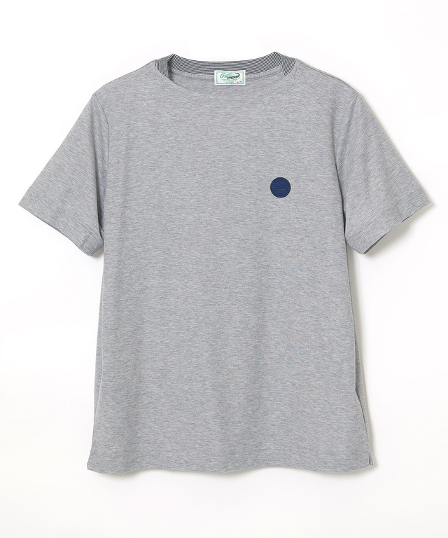 変形ネック ボーダーリブ Tシャツ