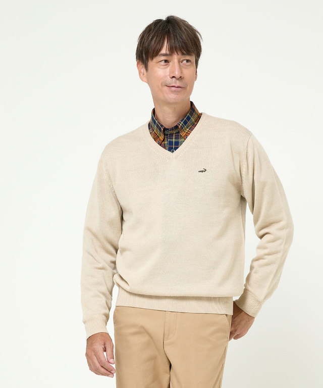 10ゲージVネックセーター【洗濯機洗いOK】