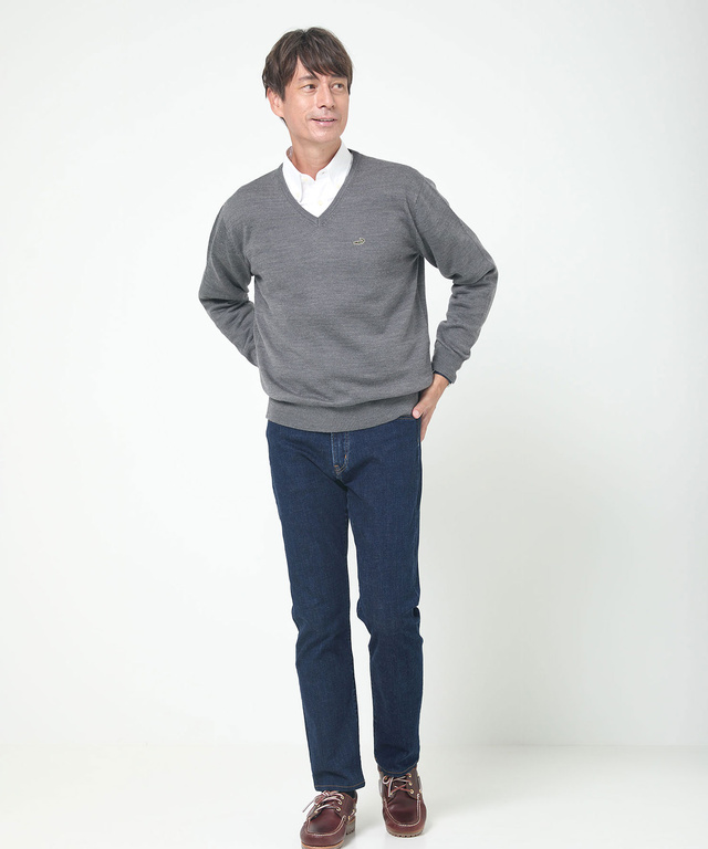 10ゲージVネックセーター【洗濯機洗いOK】