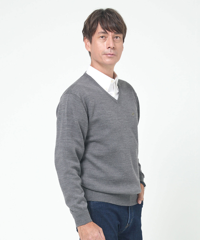 10ゲージVネックセーター【洗濯機洗いOK】