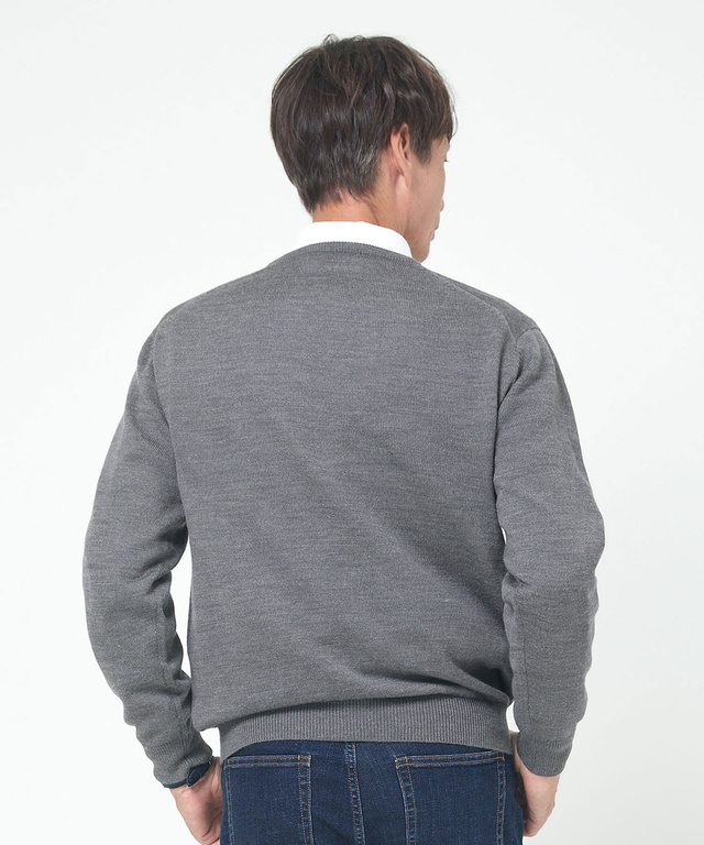 10ゲージVネックセーター【洗濯機洗いOK】