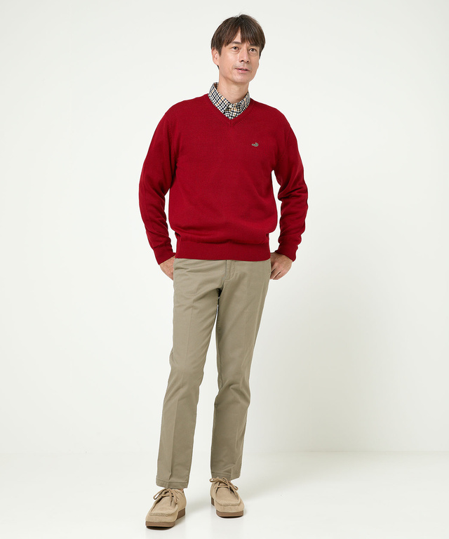 10ゲージVネックセーター【洗濯機洗いOK】