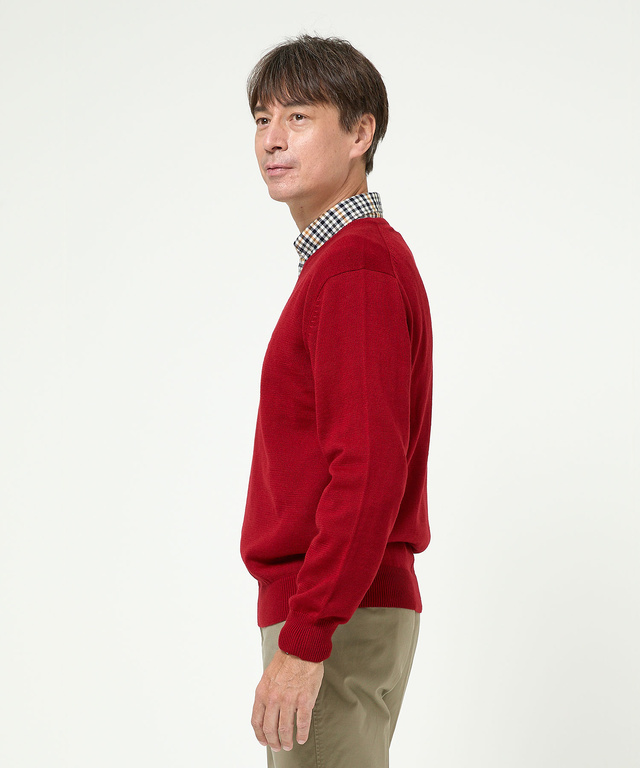 10ゲージVネックセーター【洗濯機洗いOK】