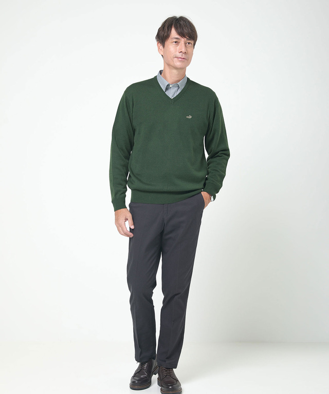 10ゲージVネックセーター【洗濯機洗いOK】