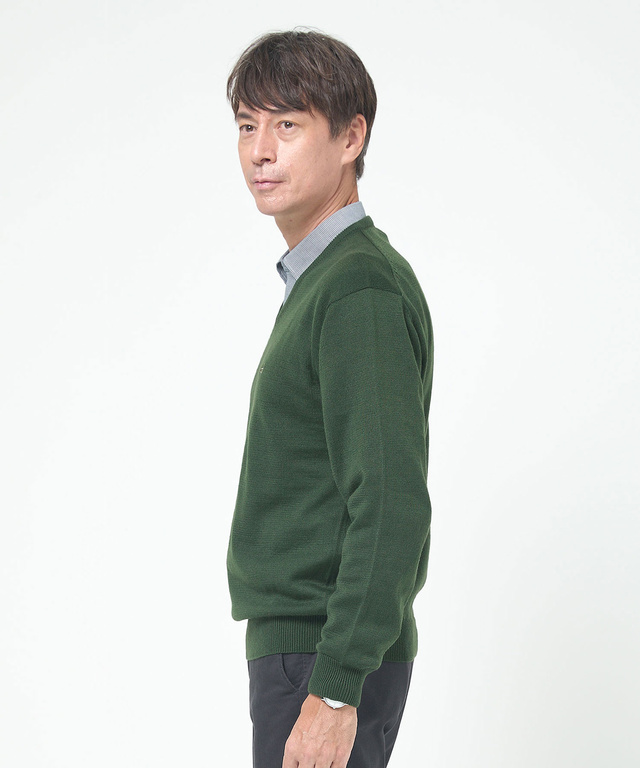 10ゲージVネックセーター【洗濯機洗いOK】