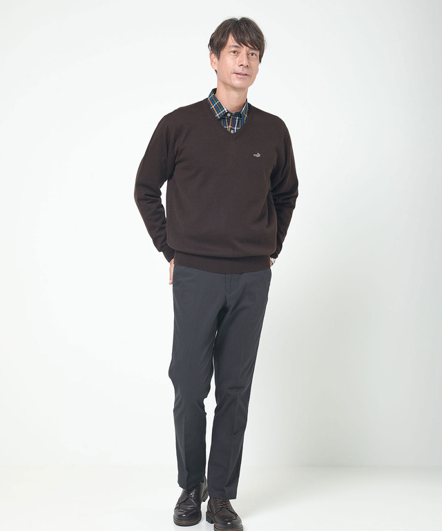 10ゲージVネックセーター【洗濯機洗いOK】