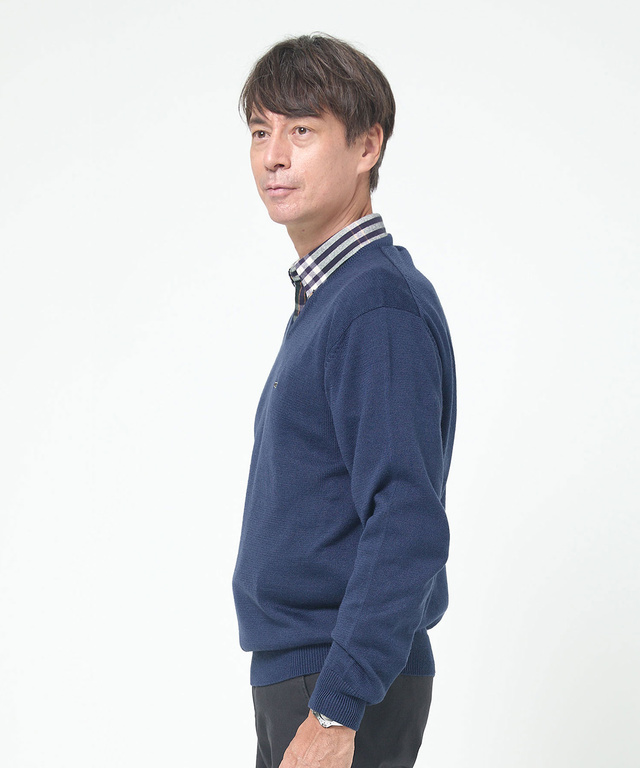 10ゲージVネックセーター【洗濯機洗いOK】