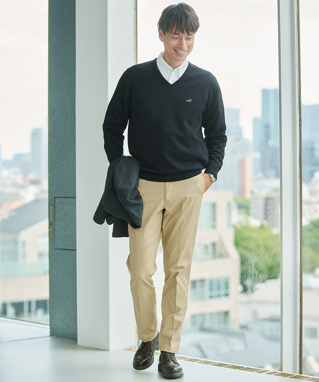 10ゲージVネックセーター【洗濯機洗いOK】