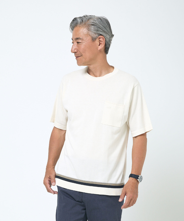 ラインデザイン ニット Tシャツ【接触冷感】【手洗いOK】
