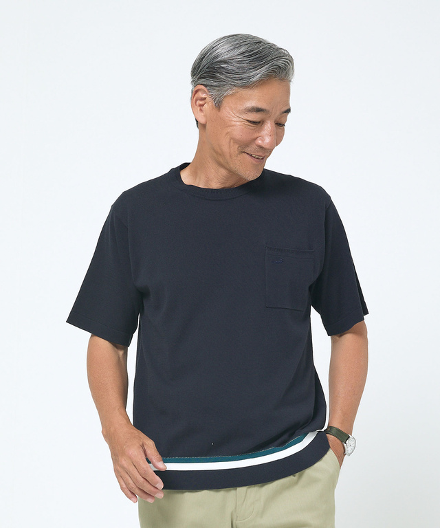 ラインデザイン ニット Tシャツ【接触冷感】【手洗いOK】