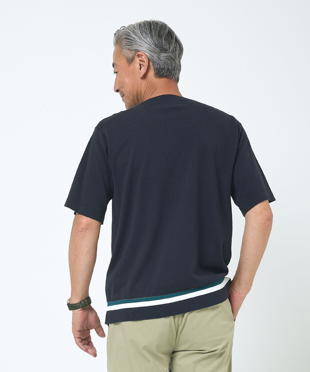 ラインデザイン ニット Tシャツ【接触冷感】【手洗いOK】