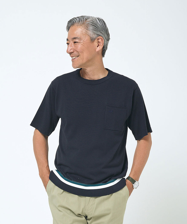 ラインデザイン ニット Tシャツ【接触冷感】【手洗いOK】