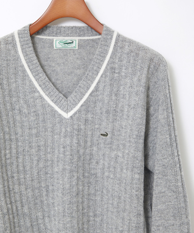 ウール 襟配色 Vネック ニット【手洗いOK】