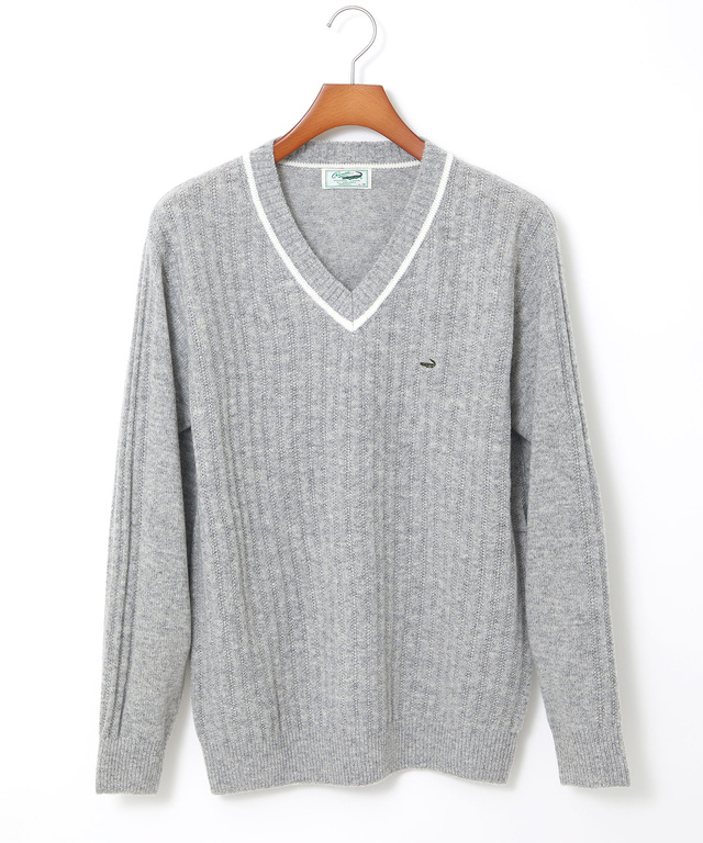 ウール 襟配色 Vネック ニット【手洗いOK】