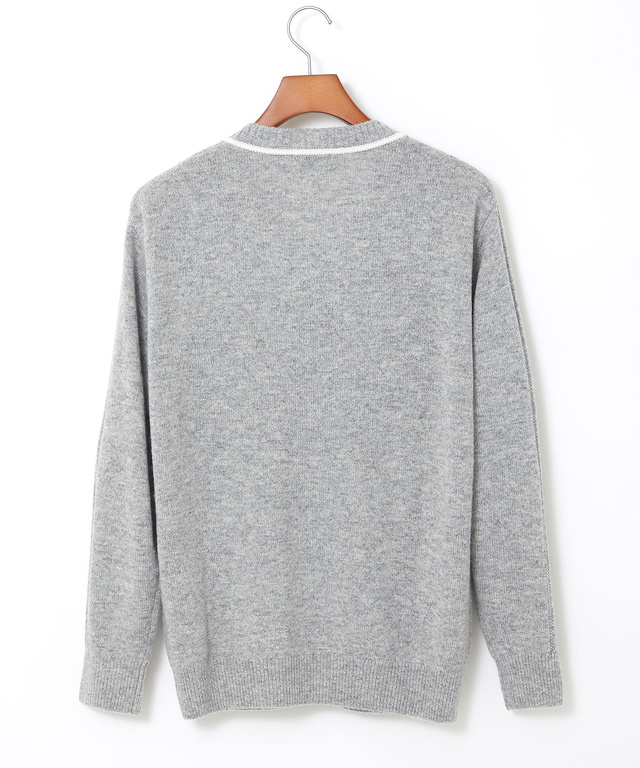 ウール 襟配色 Vネック ニット【手洗いOK】