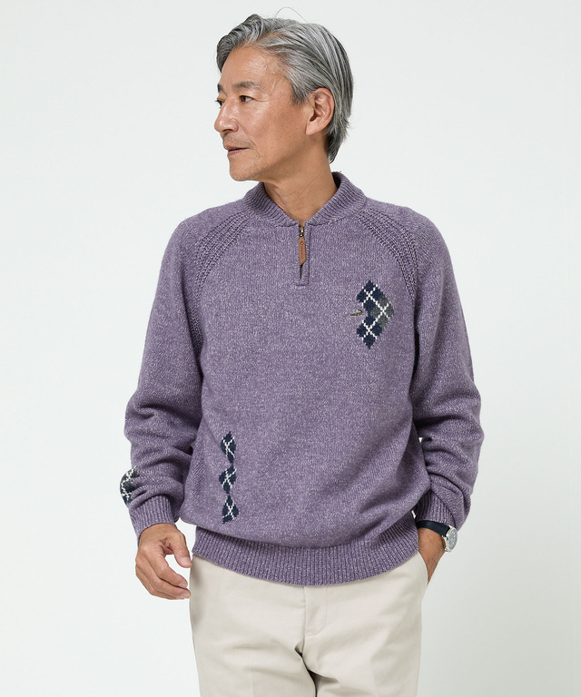 ハーフジップ 配色 ニット