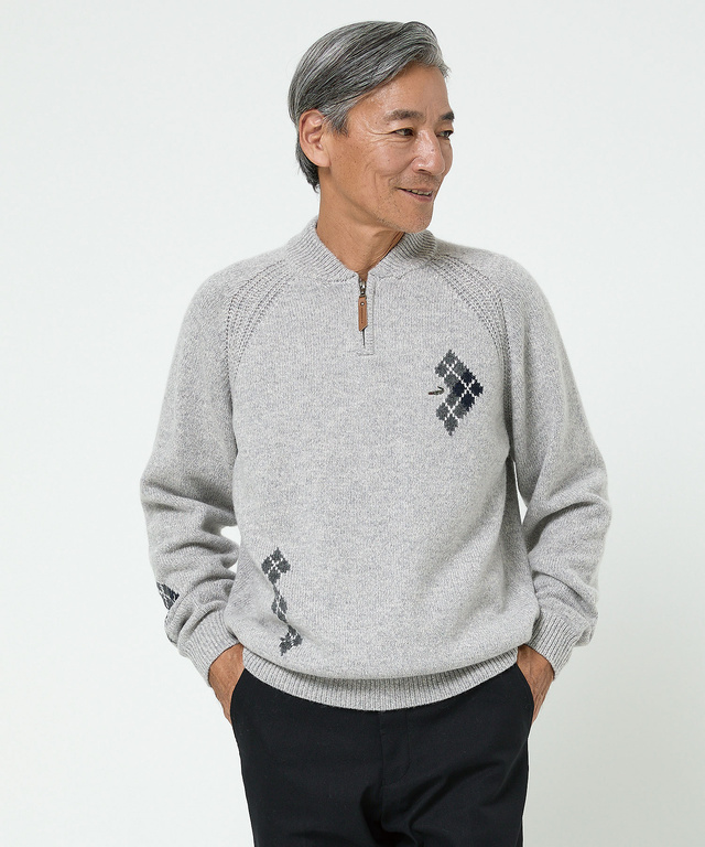 ハーフジップ 配色 ニット