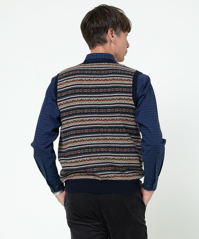 ウール フェアアイル柄  Vネック ベスト【手洗いOK】