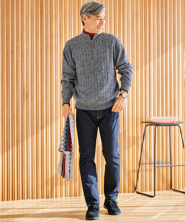 ウールブレンド ハーフジップ ニット