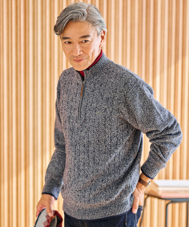 ウールブレンド ハーフジップ ニット