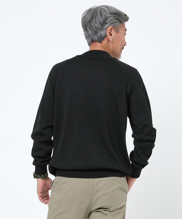 ウールブレンド ケーブル柄 モックネック ニット【手洗いOK】