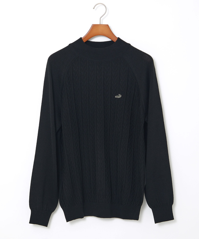 ウールブレンド ケーブル柄 モックネック ニット【手洗いOK】