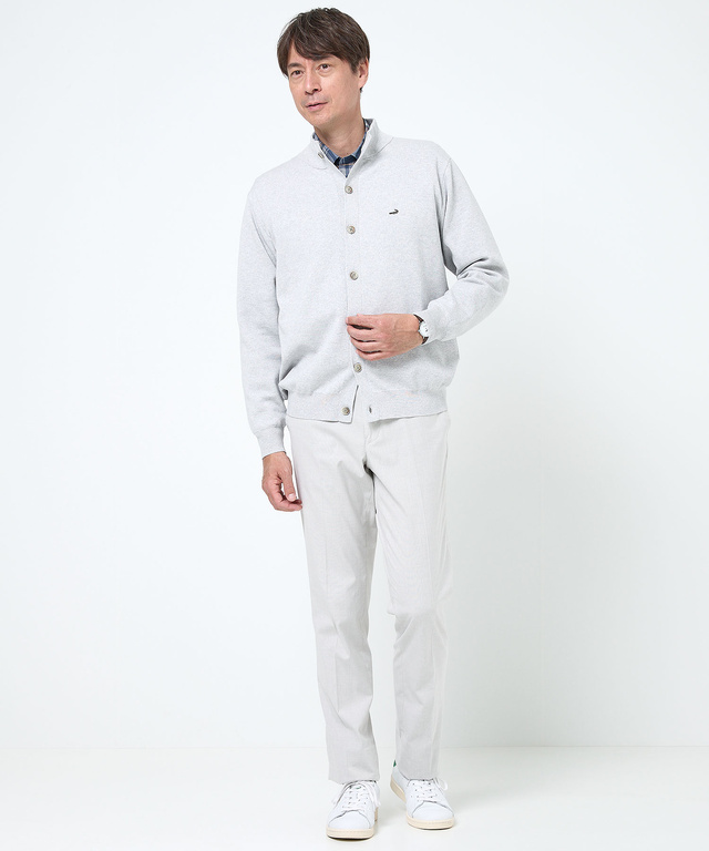 スタンドカラー スウェットライク カーディガン 【手洗いOK】