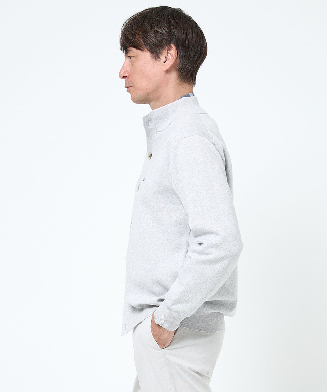 スタンドカラー スウェットライク カーディガン 【手洗いOK】