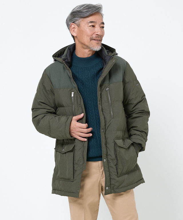 フード付き 切り替え ダウンコート