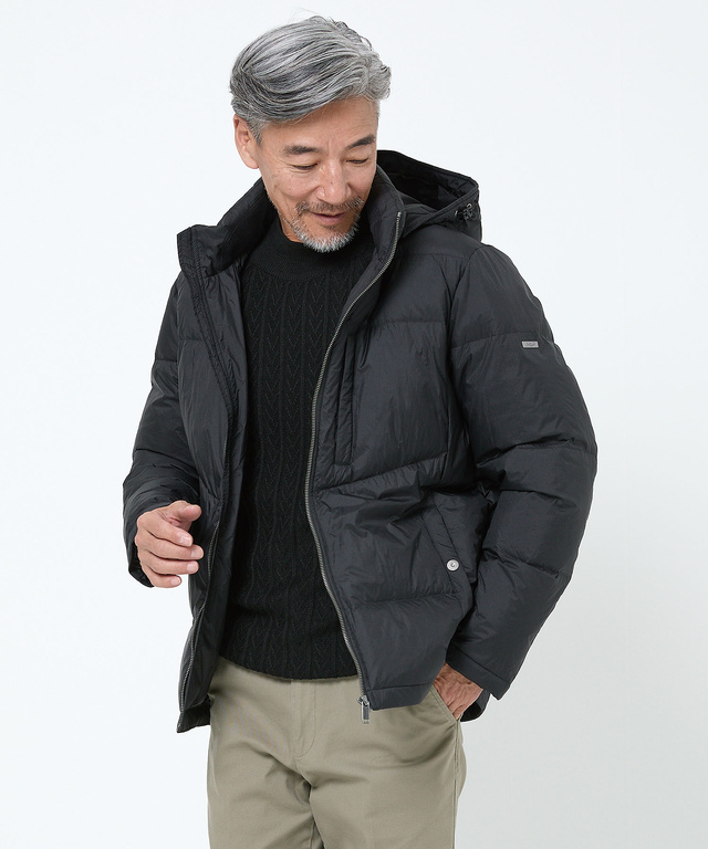 フード付き スタンドカラー ダウンジャケット