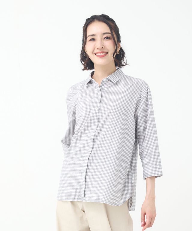 アムンゼン チェック柄 七分袖 ブラウス