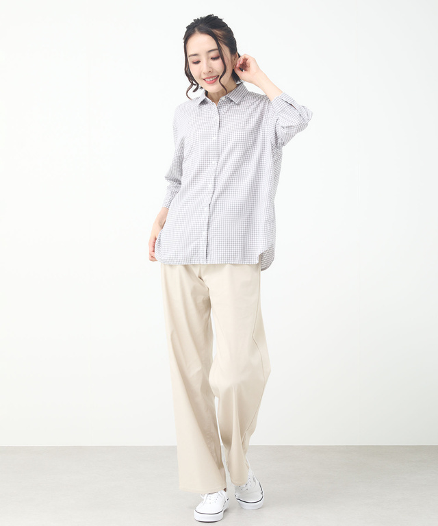 アムンゼン チェック柄 七分袖 ブラウス