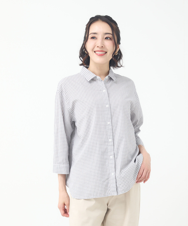 アムンゼン チェック柄 七分袖 ブラウス