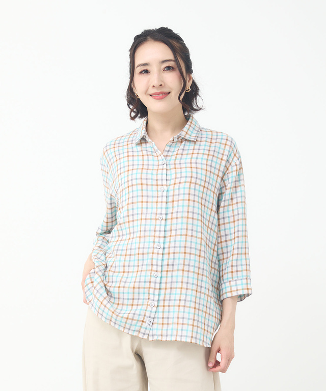 ダブルガーゼ チェック柄 ブラウス