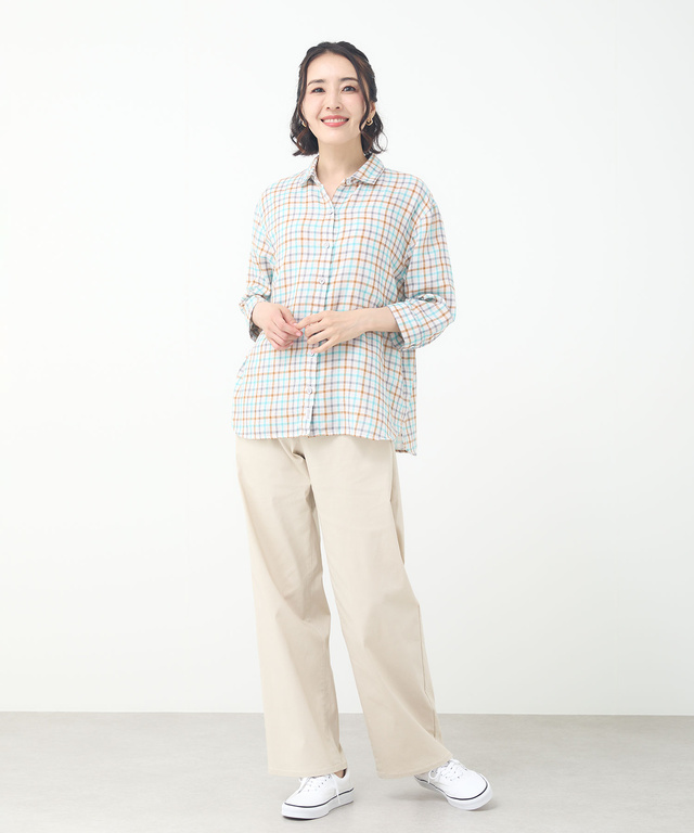 ダブルガーゼ チェック柄 ブラウス