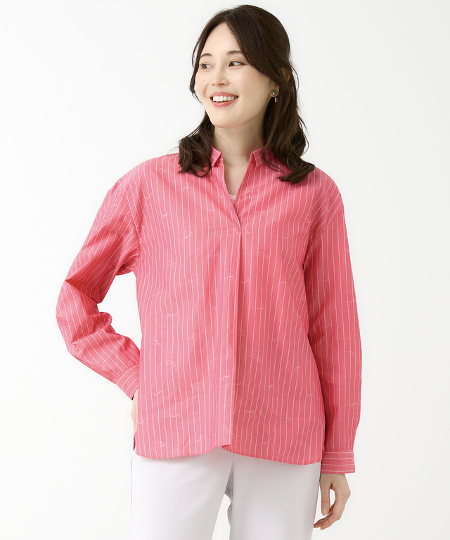 スキッパーカラー ストライプ ブラウス