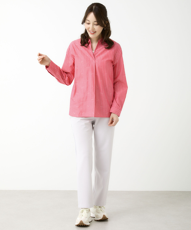 スキッパーカラー ストライプ ブラウス