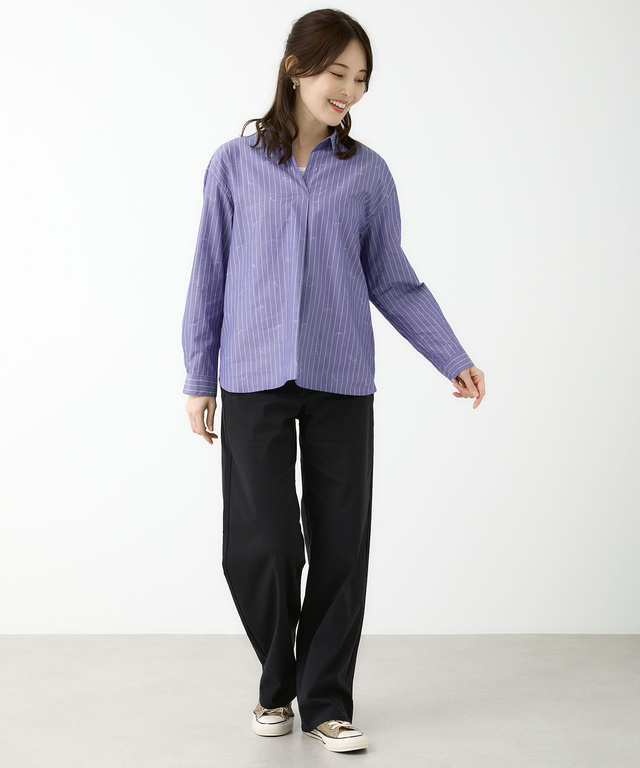 スキッパーカラー ストライプ ブラウス