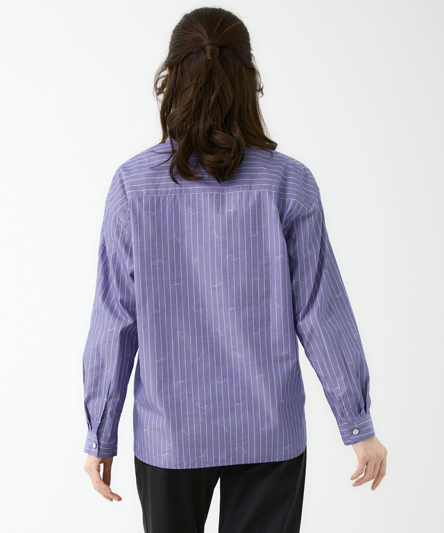 スキッパーカラー ストライプ ブラウス