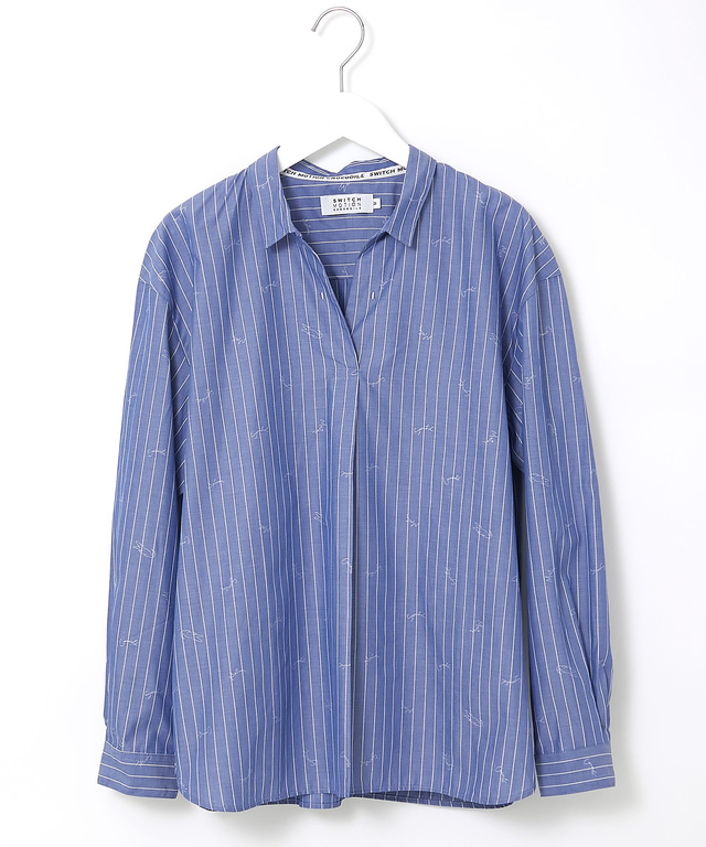 スキッパーカラー ストライプ ブラウス