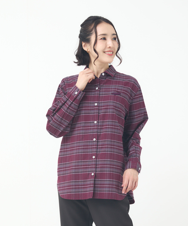 微起毛ピケ チェック柄 ブラウス