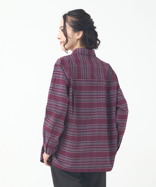 微起毛ピケ チェック柄 ブラウス